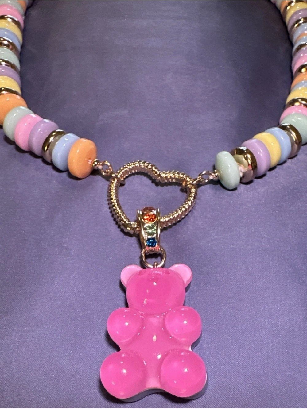 Betsey Johnson Pink Gummy Bear Charm Pastel Beaded Necklace - Picture 16 of 16